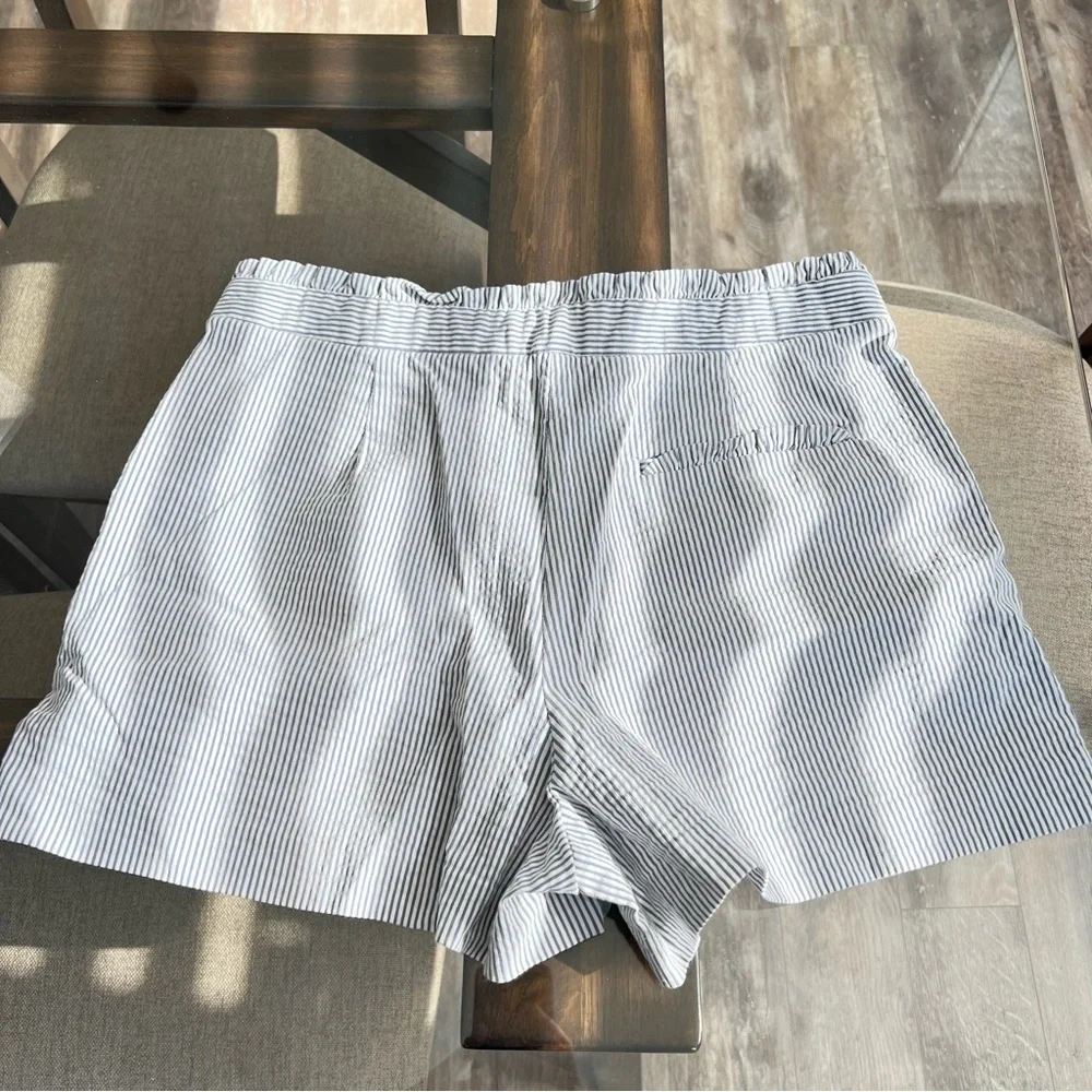 J. Crew High-Waisted Ruffled Seereucker Shorts - Raised Textured Blue Stripes